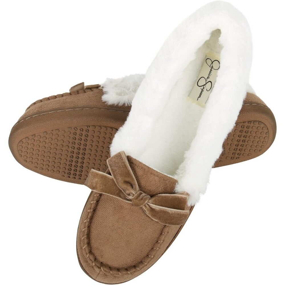 Women's Tan Bow Faux Fur Collar Pull On Plush Lining Slipper Boot Shoes